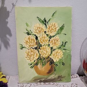 Original Oil Impasto Painting Still life Flowers in vintage ceramic vase 10x14